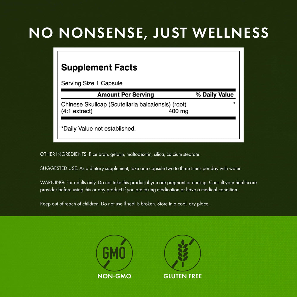 Swanson Escutelaria China, etiqueta clara, fácil identificación de ingredientes.