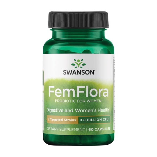 Swanson FemFlora: botella de probióticos para apoyar la flora oral, intestinal y vaginal.