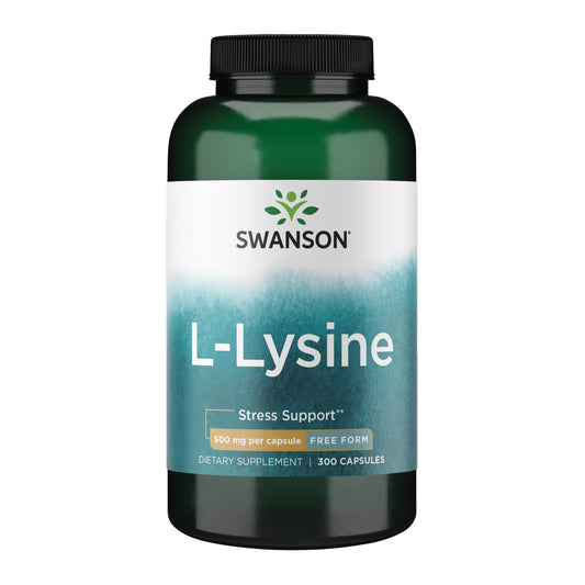 Swanson Free Form L-Lysine bottle front for daily stress and nervous system support.
