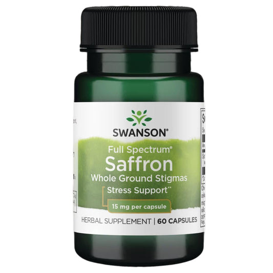 Swanson Full Spectrum Saffron bottle front promotes natural mood support and calmness.