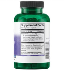 Cápsulas de Magnesio Albion Swanson, etiqueta clara, absorción óptima gracias al glicinato quelado.