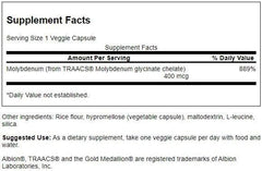 Cápsulas vegetales Swanson molibdeno quelado para apoyo nutricional diario.