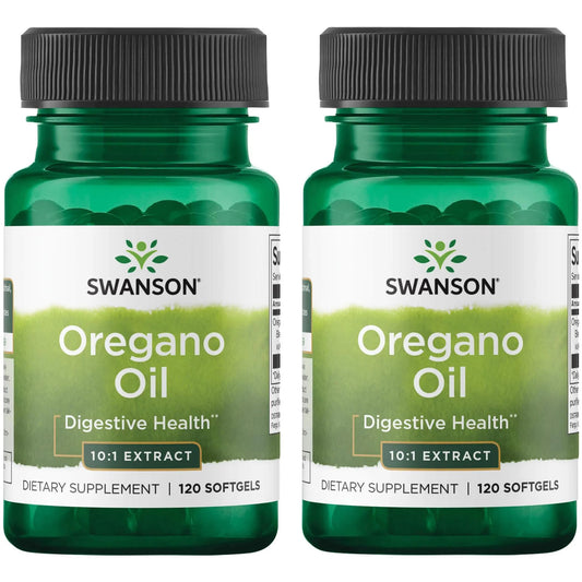 Swanson Oregano Oil 10:1 extract bottle close-up highlighting digestion support