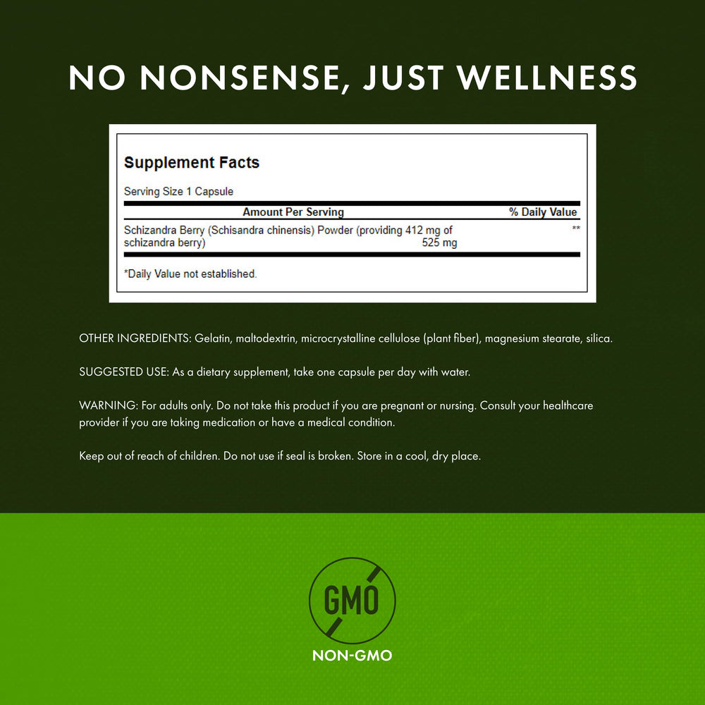 Swanson schizandra, cápsulas dentro de la caja, presentación ordenada para uso práctico.