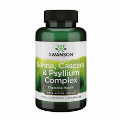 Swanson Senna Psyllium Cascara Complex, botella de cápsulas, favorece la regularidad diaria.
