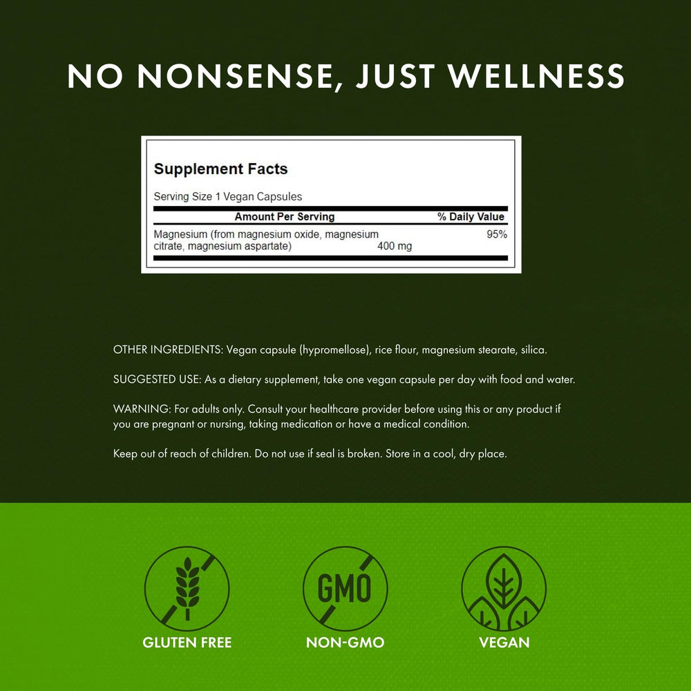 Swanson Complejo de Magnesio Triple, cápsulas para consumo diario.