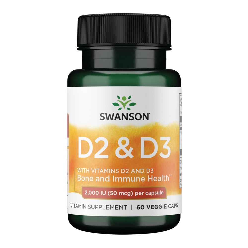 Swanson Vitamin D Complex botella frontal mostrando dosis y beneficios posibles