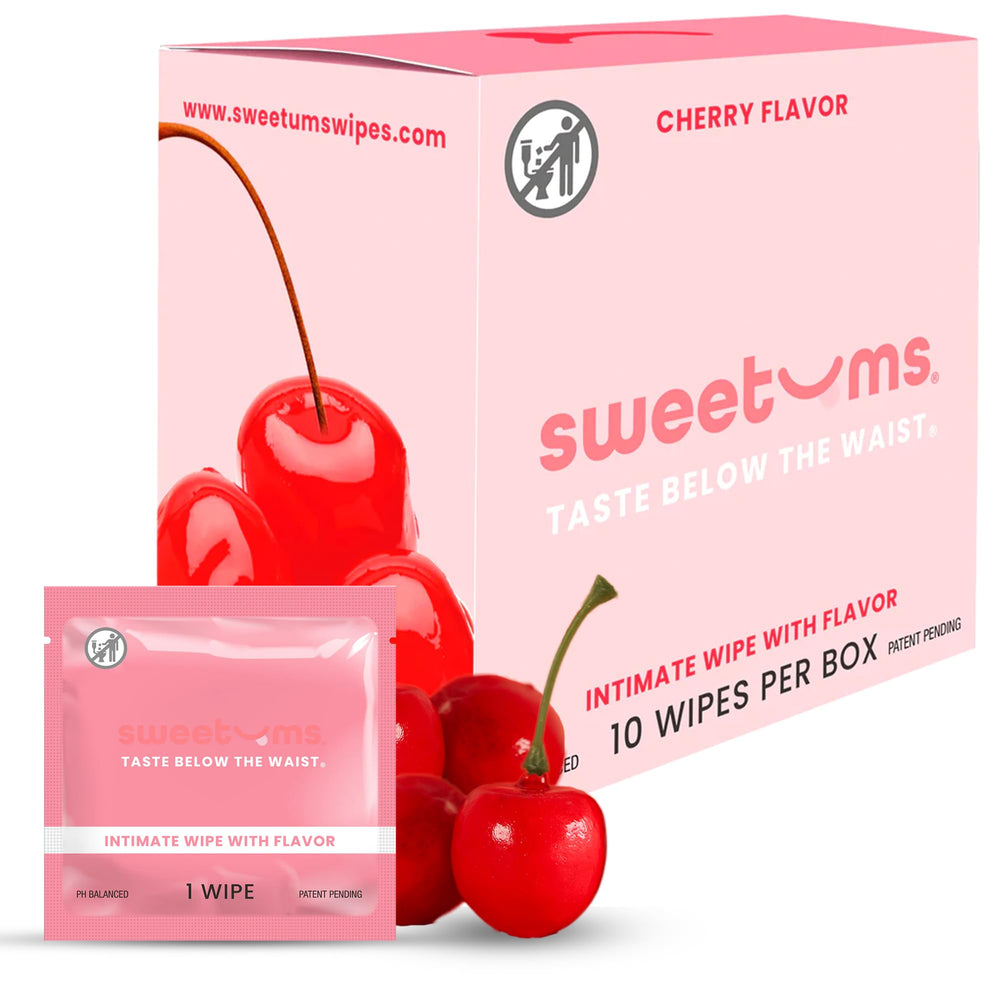 Sweetums feminine wipes cherry flavor, individually wrapped for on-the-go freshness