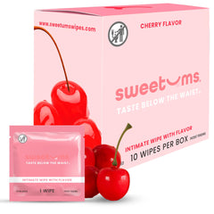 Sweetums feminine wipes cherry flavor, individually wrapped for on-the-go freshness