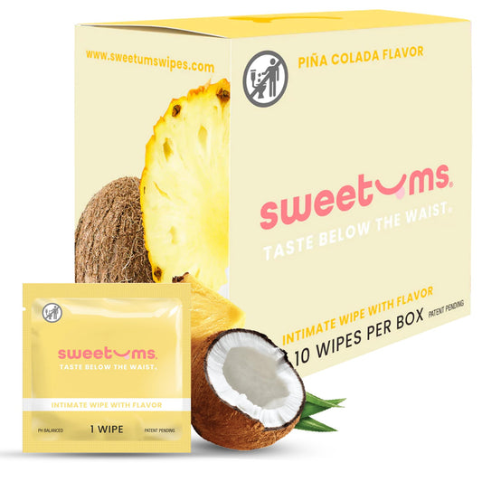Sweetums: toallitas femeninas con sabor pina colada, empaque individual para refrescarse en cualquier momento.