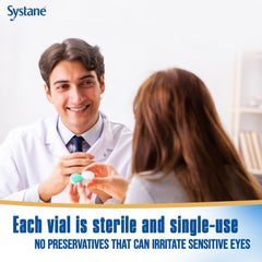 Systane vial monodosis en primer plano destacando formato estéril y práctico