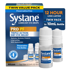 Systane frasco frontal mostrando el embalaje y beneficio hidratación prolongada
