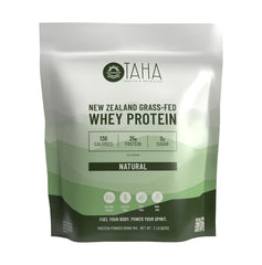TAHA envase frontal mostrando 2 lb y sin sabor, útil para personalizar recetas