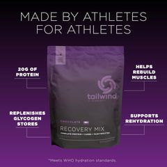 Detalle del polvo chocolate Tailwind Nutrition con textura fina, mezcla rápida