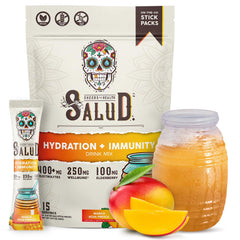 Taste Salud frente del envase mango mostrando diseño y beneficio portátil