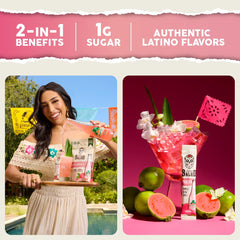 Taste Salud polvo rosa cercano que muestra textura fina y fácil disolución en agua