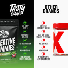 TASTY GAINS gominola en mano para comparar tamaño y control de porción