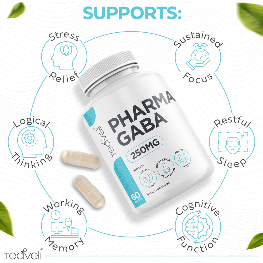 Teaveli detalle del polvo de PharmaGABA que indica alta biodisponibilidad