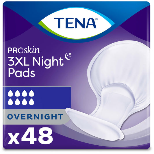 TENA ProSkin empaque frontal mostrando 48 unidades y beneficio de cobertura extensa