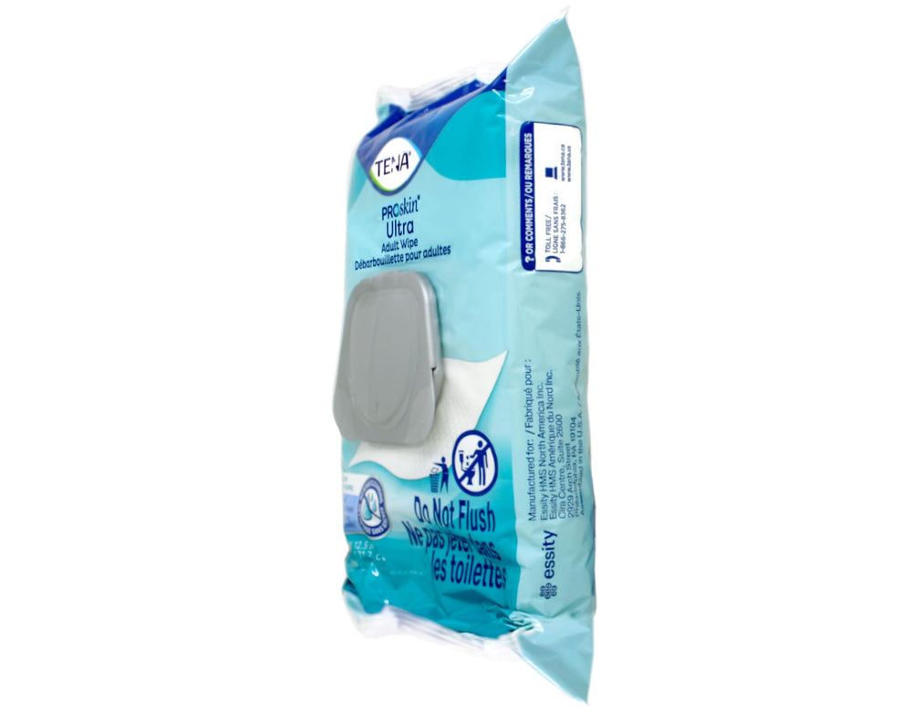 TENA ProSkin Ultra persona usando toallita para limpieza rápida y cómoda