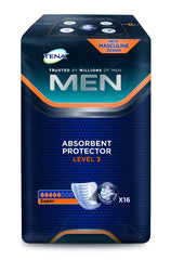 TENA protector hombre frontal mostrando forma anatómica y discreción