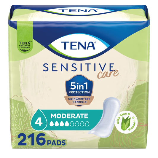 TENA empaque frontal que muestra la cantidad y beneficio de cuidado de piel