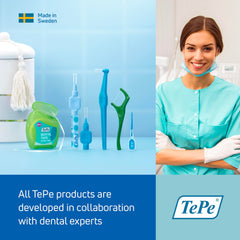 TePe escenario de higiene dental en baño, herramienta práctica para rutinas