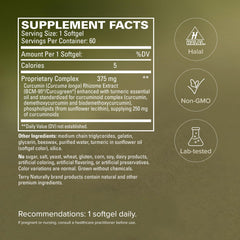 Terry Naturally etiqueta detallada de CuraMed, ingredientes y sin alérgenos visibles