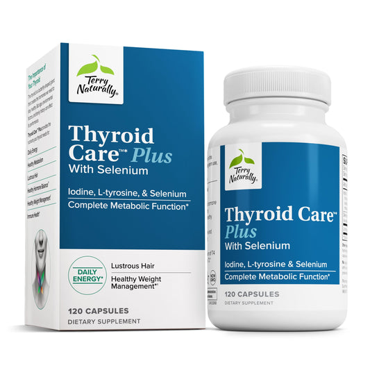 Terry Naturally Thyroid Care Plus bottle on a clean counter for daily energy support