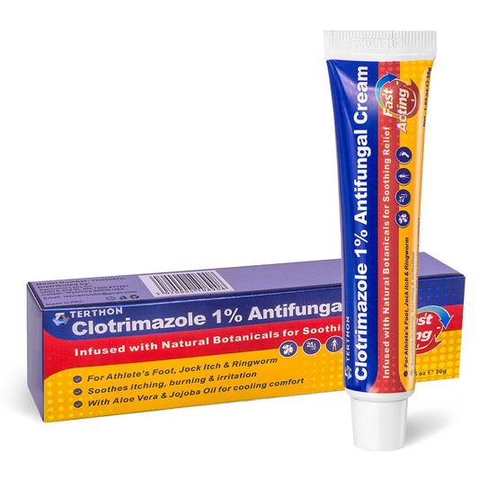 Terthon empaque frontal mostrando tubo y caja, transmite confianza y claridad