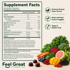 The Feel Great Vitamin Company escena de desayuno con gominolas, apoyo nutritivo diario