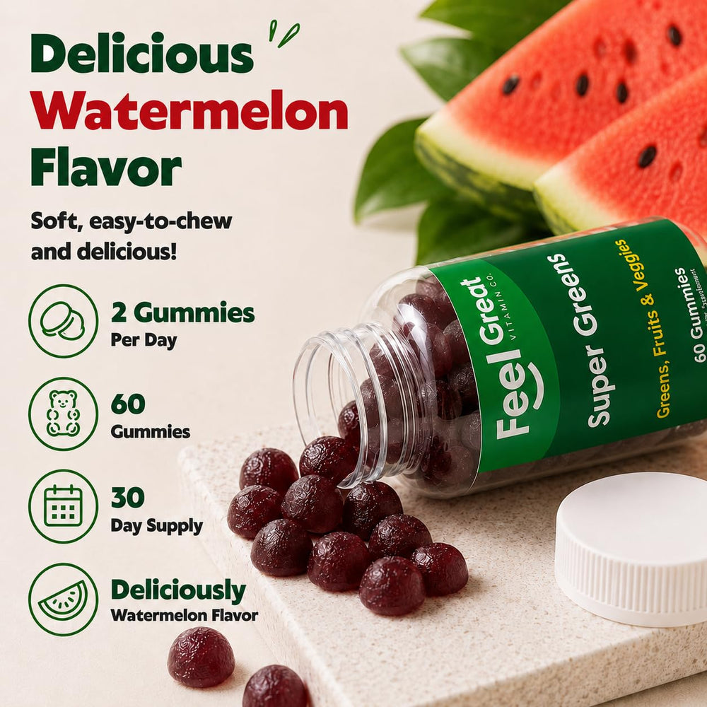 The Feel Great Vitamin Company ingredientes en polvo: spirulina, chlorella y kale visibles