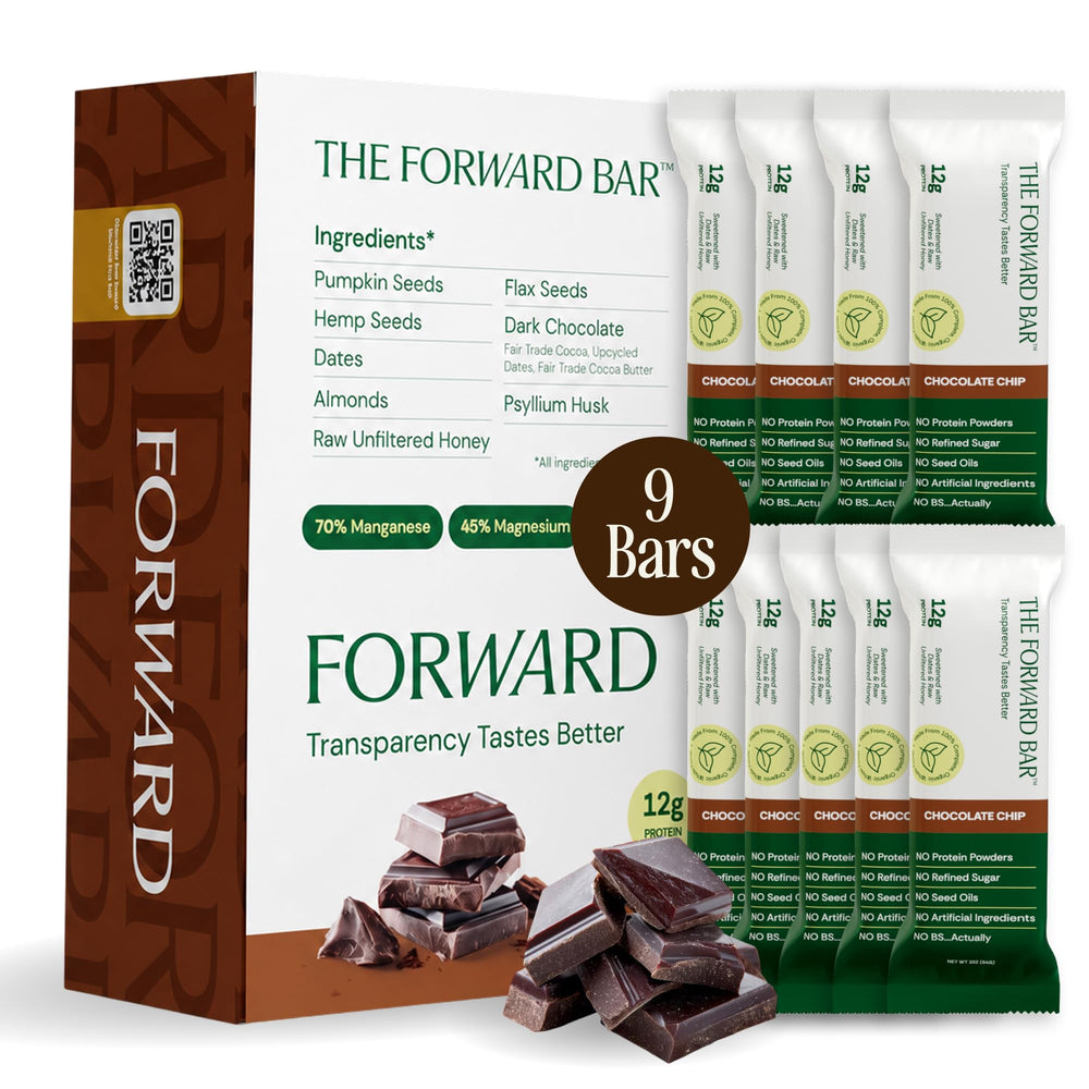 The Forward Bar vista frontal del empaque con información clara y beneficio práctico
