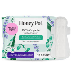 The Honey Pot Company toalla nocturna frontal mostrando embalaje y beneficio protección