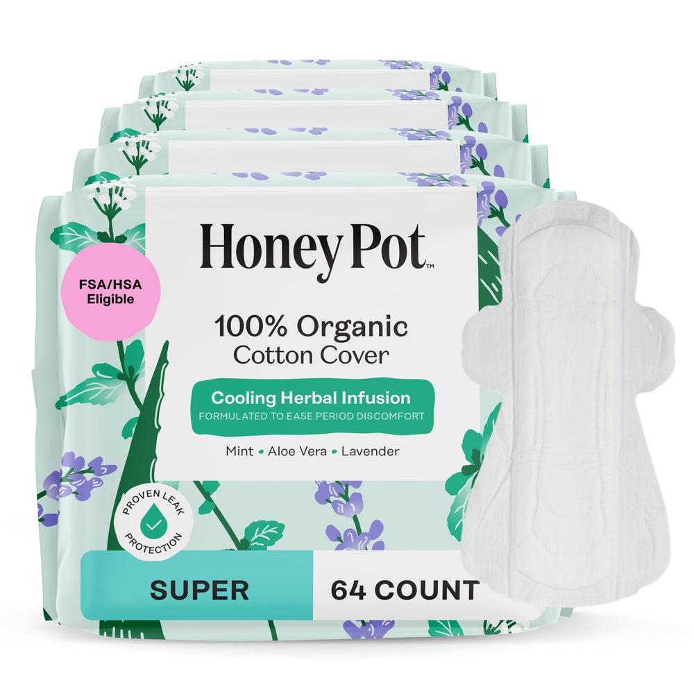 The Honey Pot Company toalla frontal mostrando empaque y diseño, protección confiable