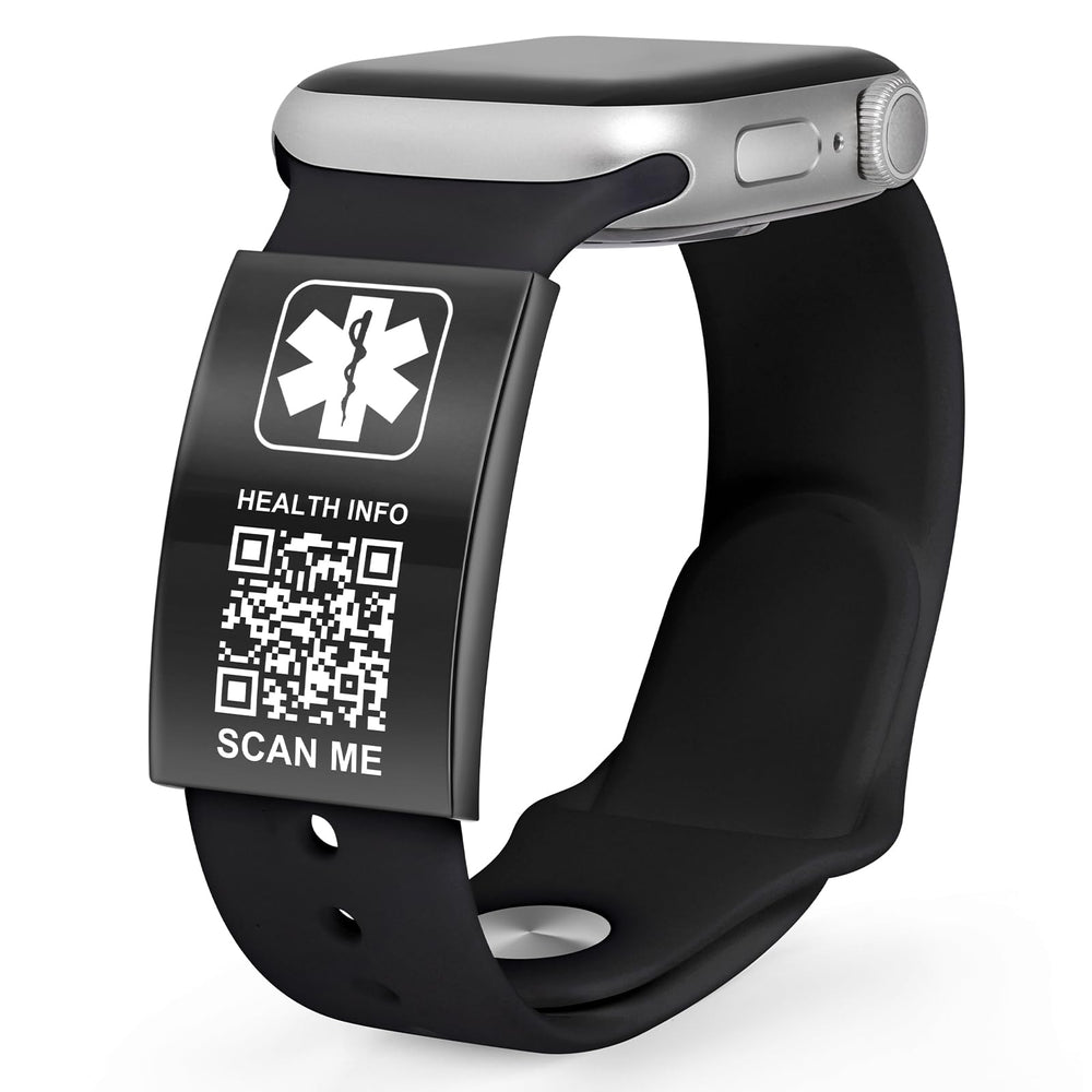 Theluckytag frontal del brazalete mostrando código QR y placa, identificación rápida