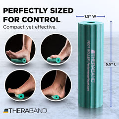THERABAND comparación tamaño junto a mano para portable y práctico