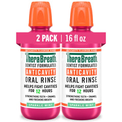The Breath Co. botella TheraBreath frente mostrando diseño y beneficio anticaries