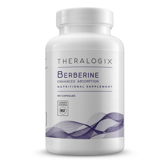 Theralogix Berberine, envase de cápsulas, apoyo al metabolismo y bienestar diario.