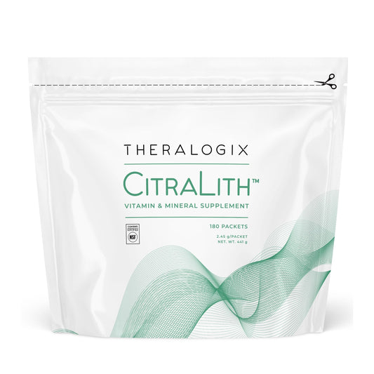 Theralogix CitraLith bottle pour showing easy hydration for kidney health