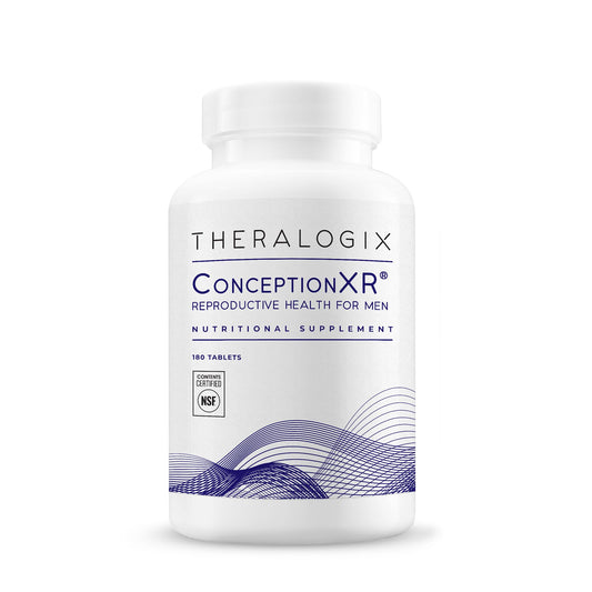 Theralogix ConceptionXR frasco frontal mostrando certificación NSF y 90 días