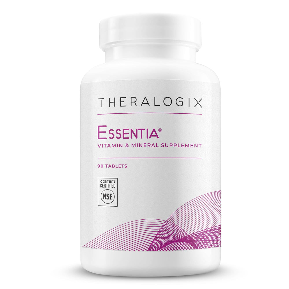Theralogix Essentia Women bottle front, daily multivitamin for immune and bone support.