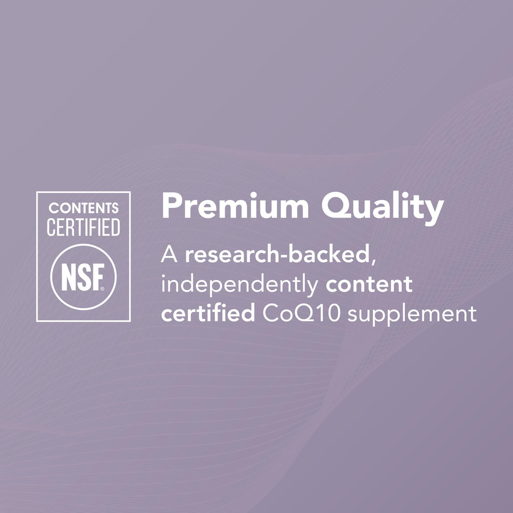NSF certification seal displayed with NeoQ10 packaging.