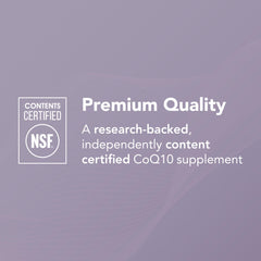 NSF certification seal displayed with NeoQ10 packaging.