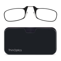 ThinOptics vista frontal montura negra, diseño ultraligero y discreto
