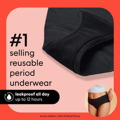 Thinx for All etiqueta del producto indicando sin PFAS y elegible FSA/HSA