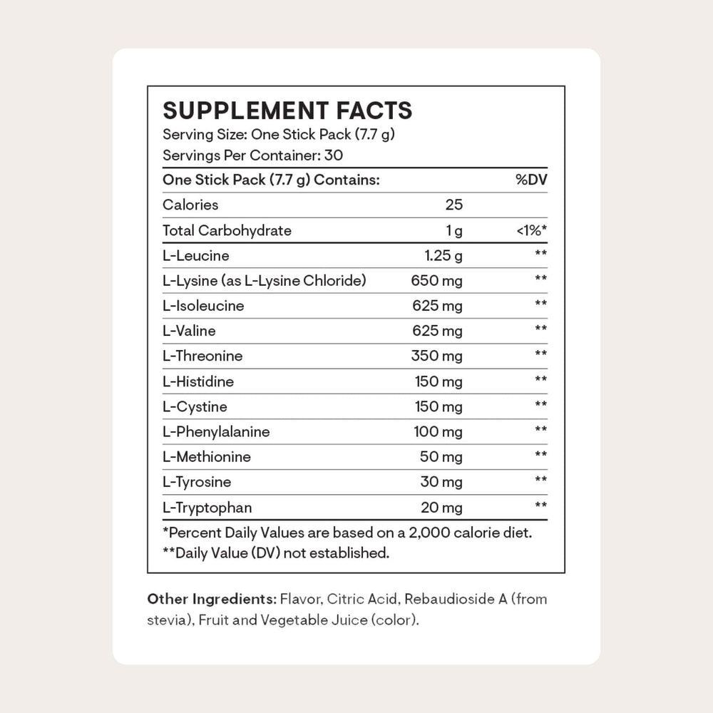 THORNE Amino Complex berry serving scoop ready for pre- or post-workout use.
