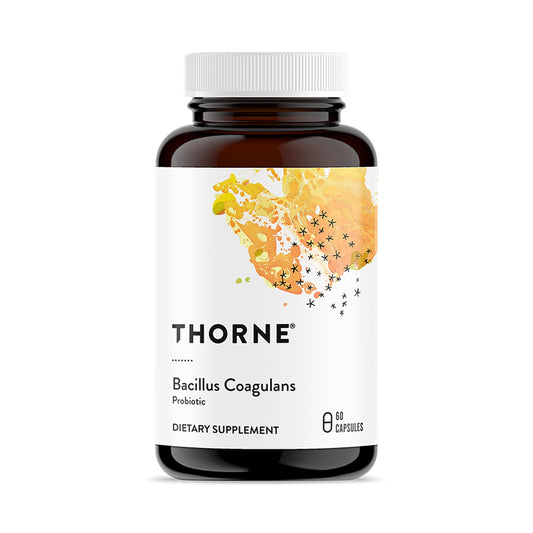 THORNE Bacillus Coagulans, botella de 60 cápsulas, ideal para apoyo diario de la salud intestinal.
