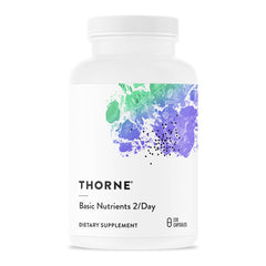 Thorne Basic Nutrients 2/Day bottle with easy daily capsules for essential support.