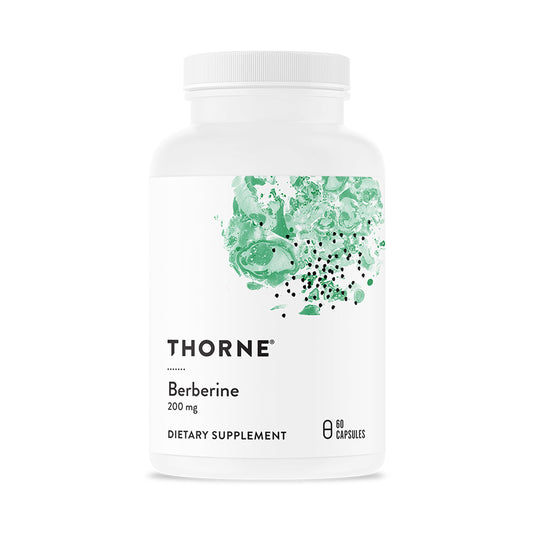 THORNE Berberina 200 mg, botella de cápsulas para uso diario.